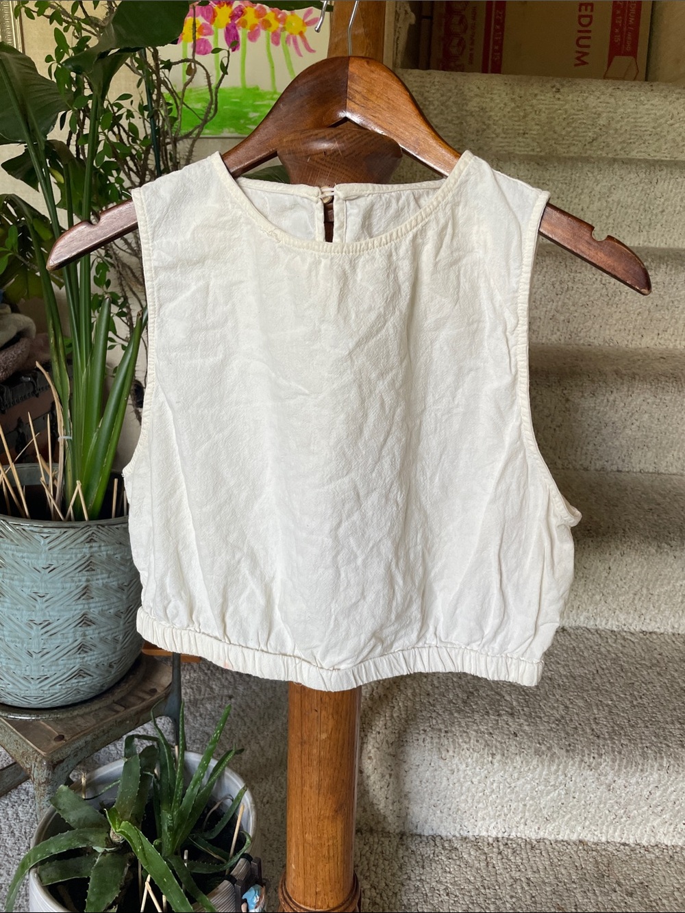 Sleeveless Cotton Cream Crop Top - Minimal Women's Tank